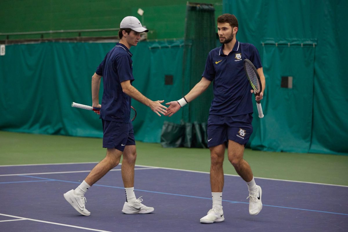 Partners Blake Roegner (left) and Tin Krstulovic (right) were moved to the No. 1 doubles spot this year. (Photo courtesy of Marquette Athletics.)