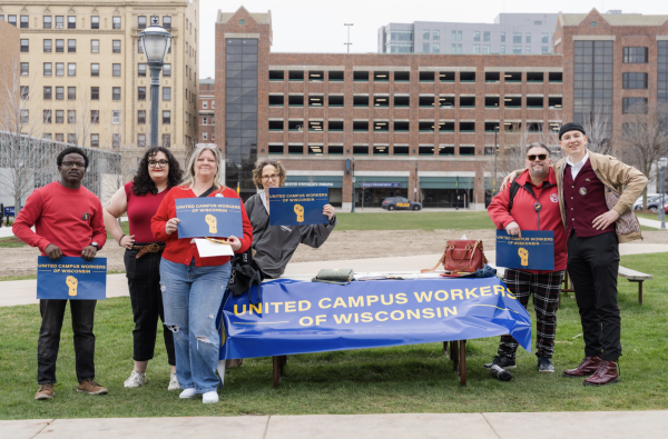 Marquette's chapter gathered outside Zilber hall to launch their platform.