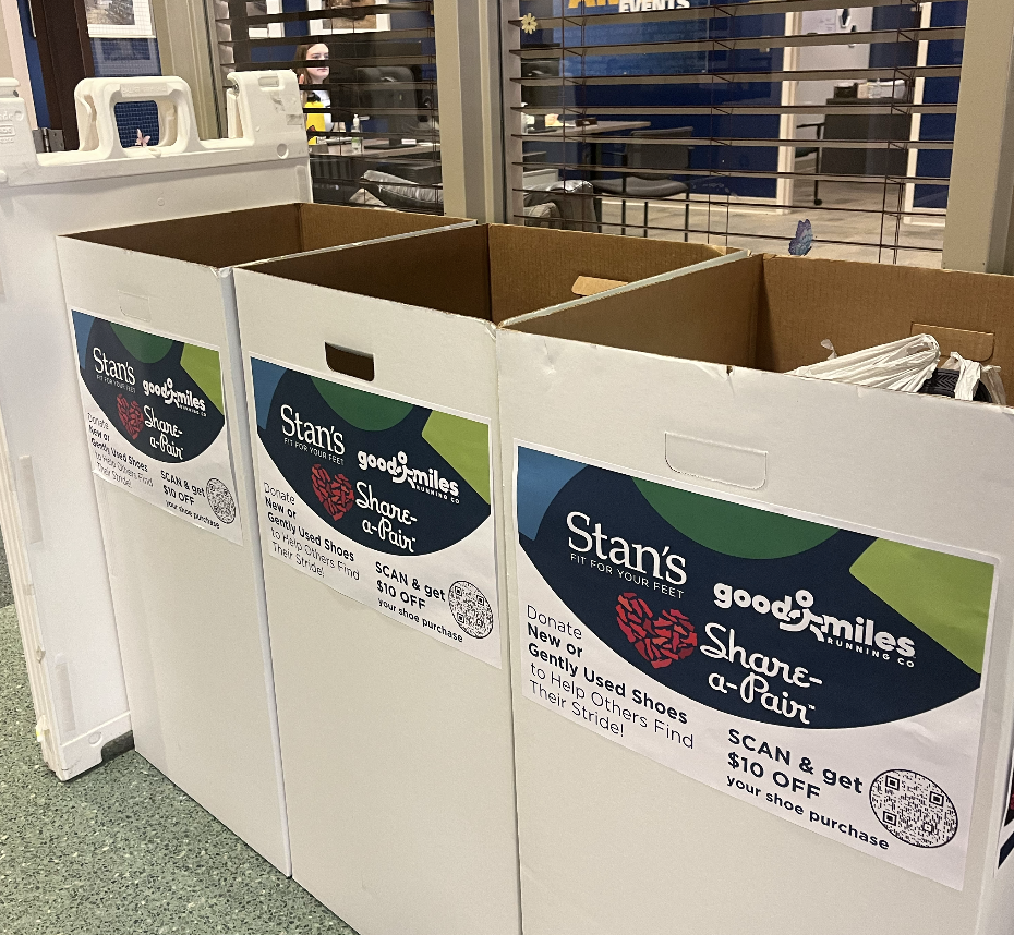 Students can donate shoes in the designated boxes around campus.
