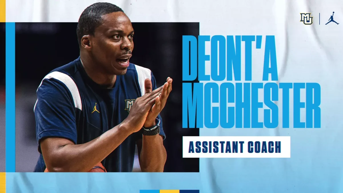 Deonta McChester spent one season as an assistant coach at Charlotte. (Graphic courtesy of Marquette Athletics.)