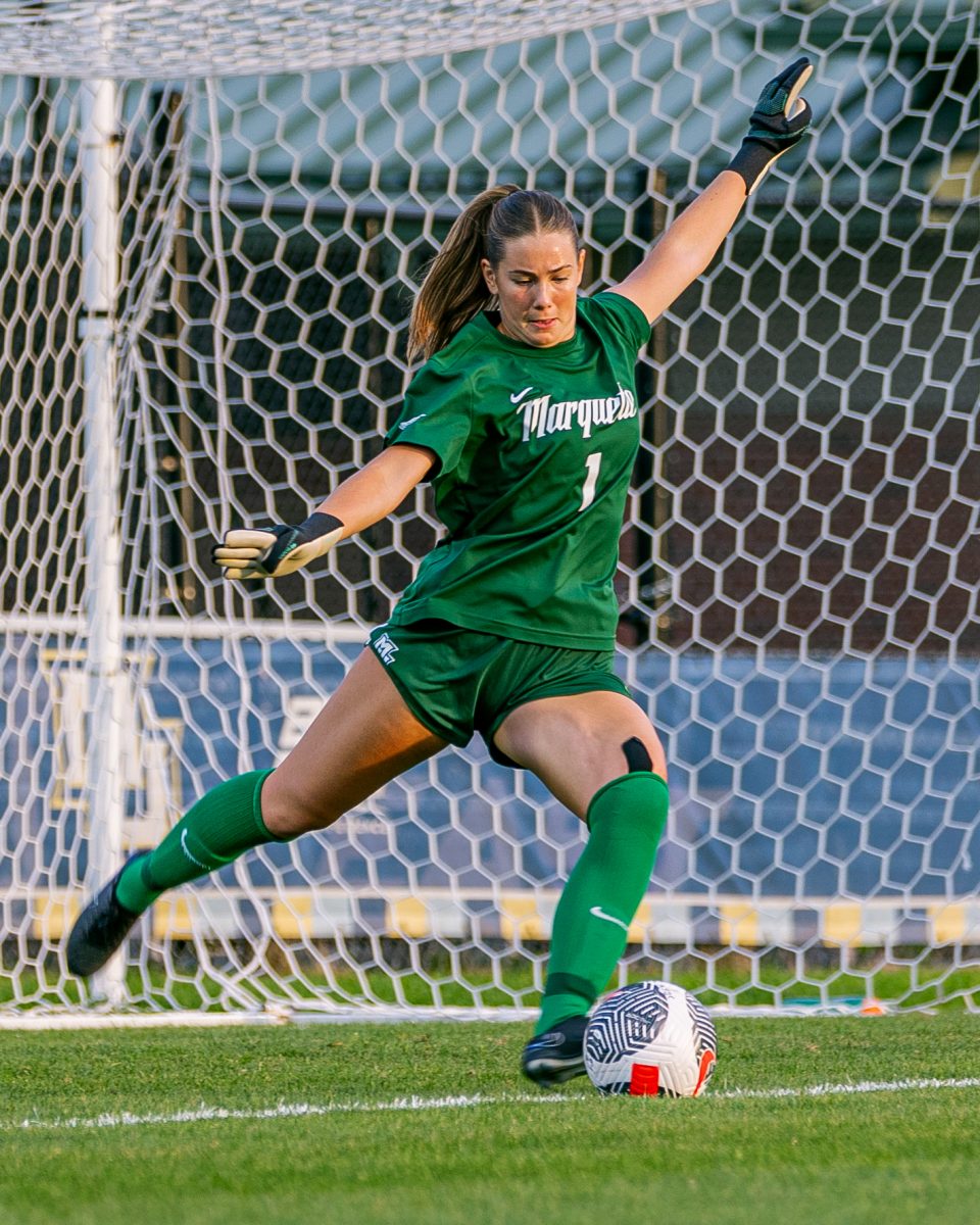 Sophomore goalkeeper Elise Krone started her first game since Aug. 25 Sunday afternoon. (Photo courtesy of Marquette Athletics.)
