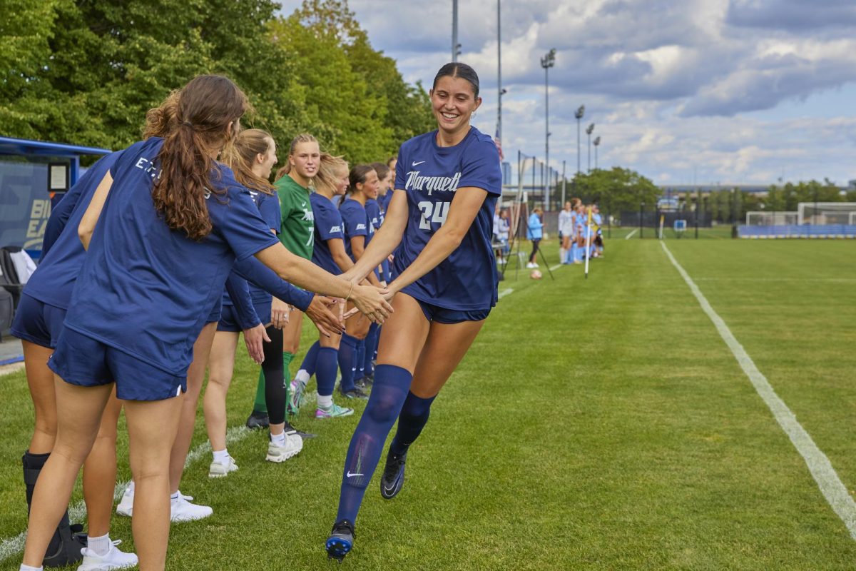 After scoring just once across 61 starts at Rhode Island, transfer midfielder Tess O'Connell is off to a hot start at Marquette, racking up a team-high five goals. (Photo courtesy of Marquette Athletics).