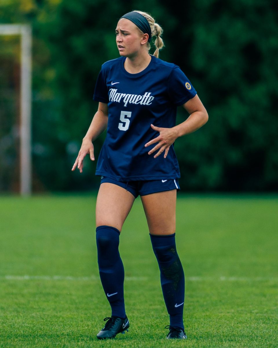 Sophomore midfielder Ella McAleenan scored the deciding goal Thursday night in Marquette's 2-1 win over St. John's. (Photo courtesy of Marquette Athletics.)  