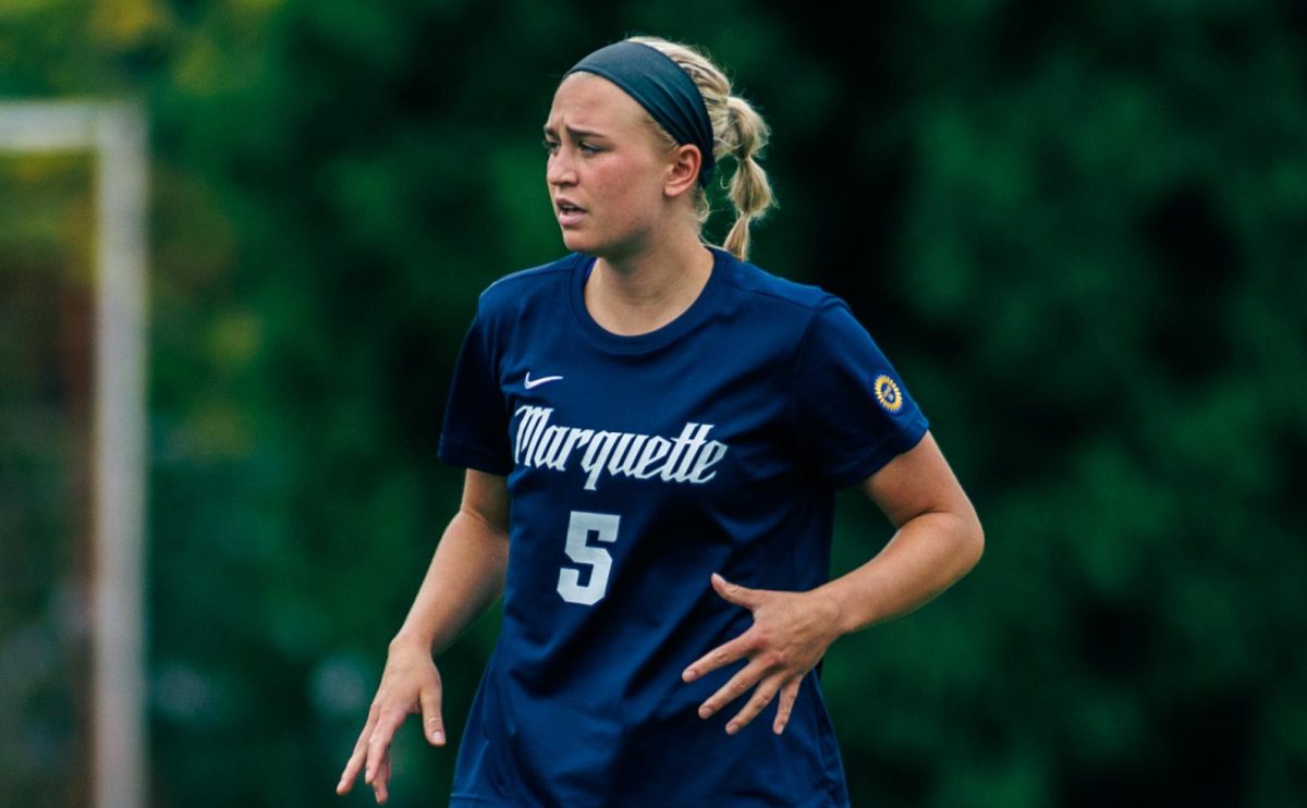 Sophomore midfielder Ella McAleenan scored the deciding goal Thursday night in Marquette's 2-1 win over St. John's. (Photo courtesy of Marquette Athletics.)  