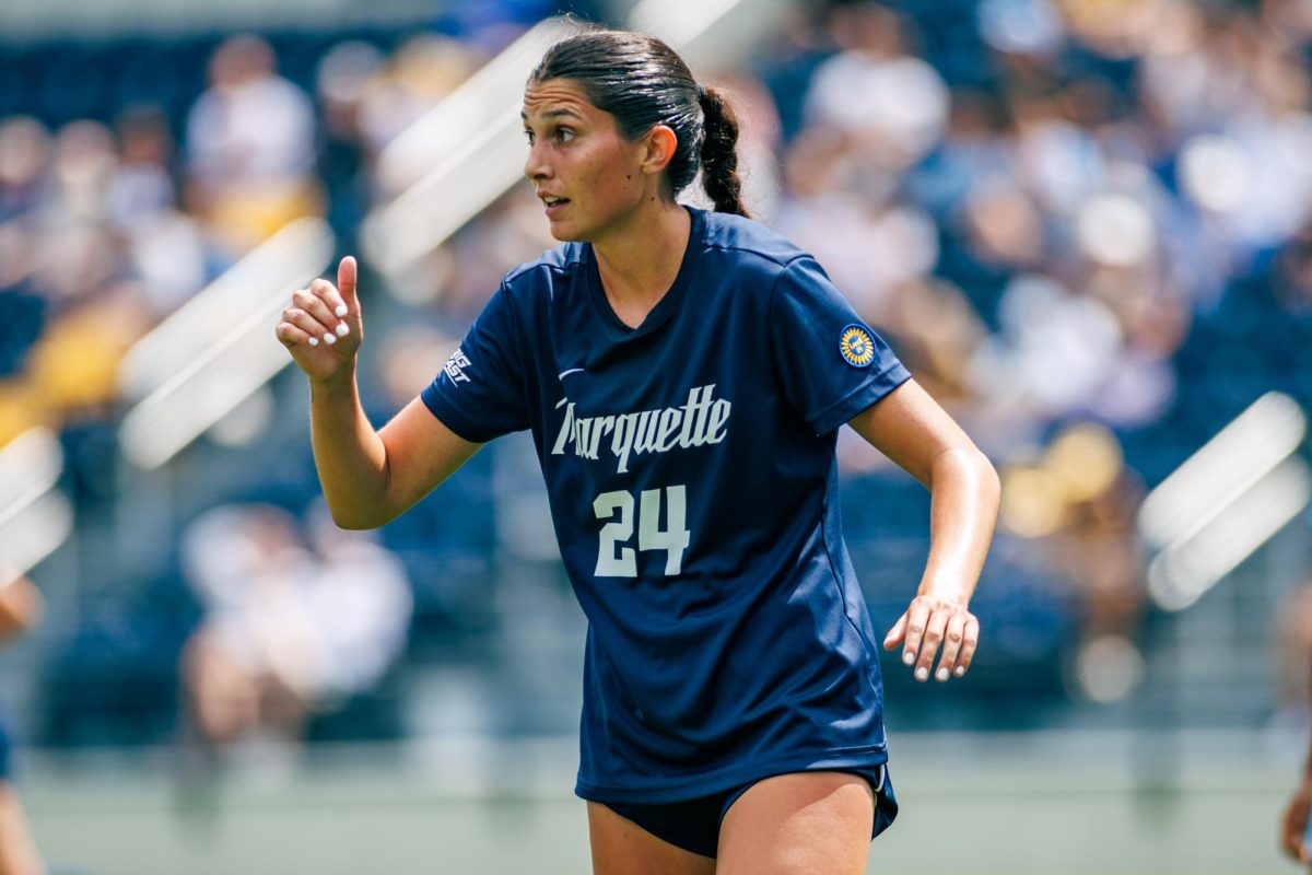 Senior forward Tess O'Connell netted her fifth goal of the season Sunday. (Photo courtesy of Marquette Athletics.)