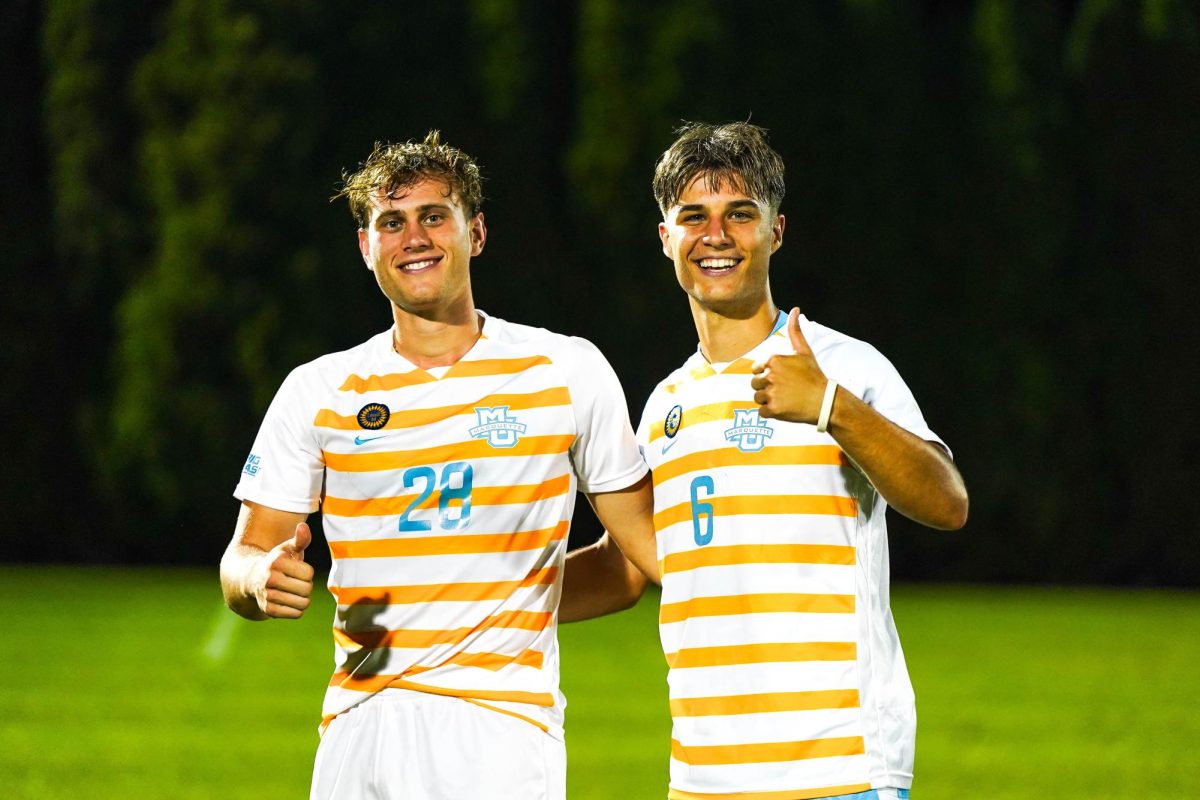 Mitar Mitrovic (right) and Justin Milovanov (left) both rank inside the top three goal scorers for Marquette men's soccer. (Photo courtesy of Marquette Athletics.)

