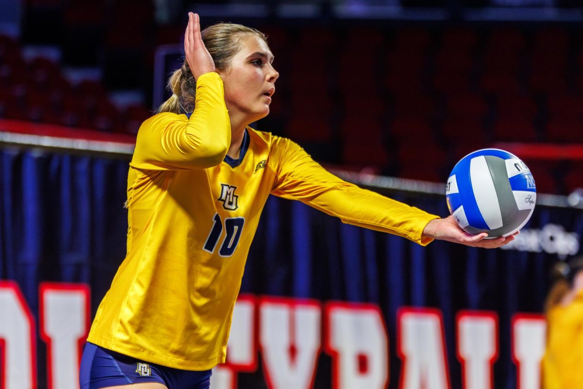 Aubrey Hamilton averaged 4.57 kills per set on .377 hitting in Marquette's 2-0 week. (Photo courtesy of Marquette Athletics.)