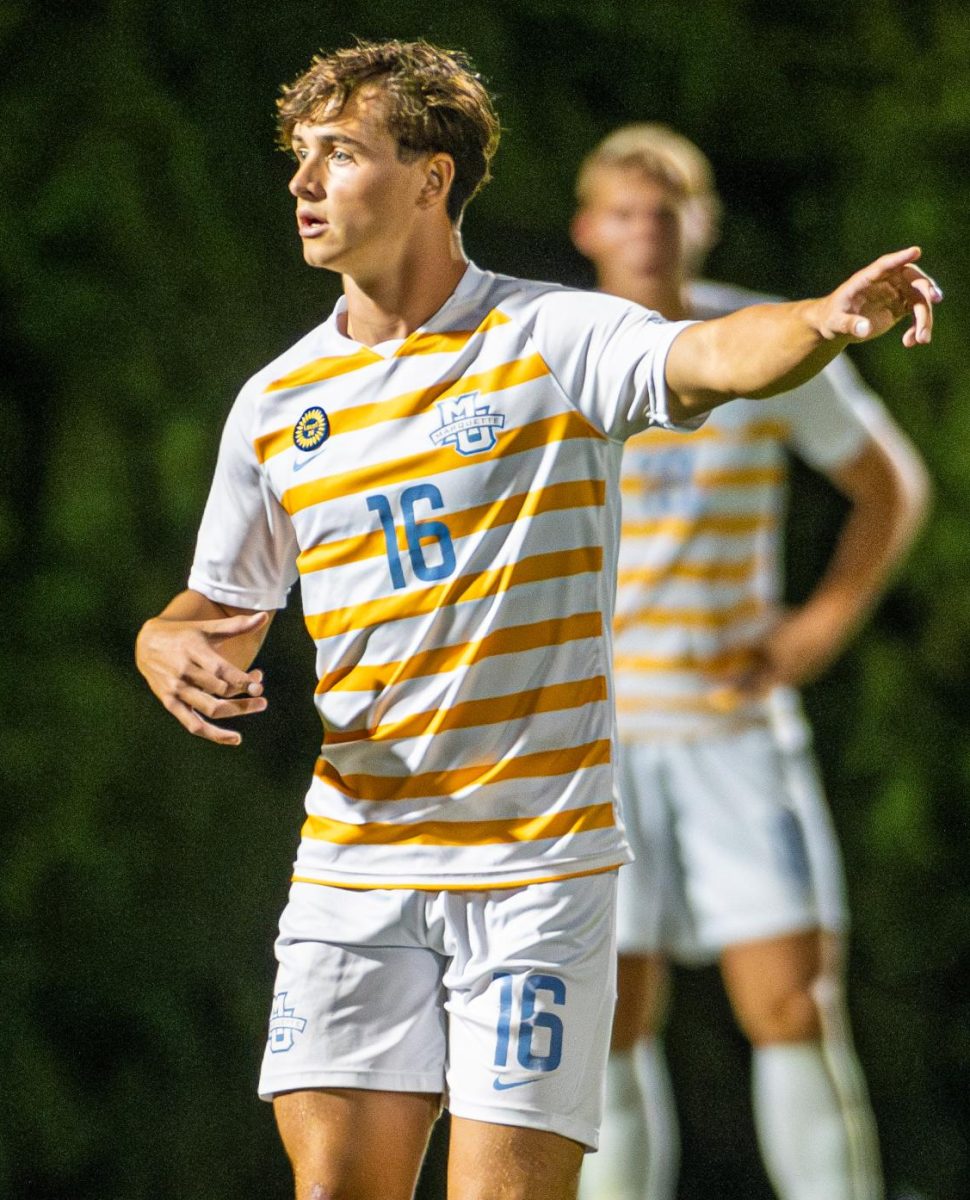 First-year midfielder Grant Locker scored his first career goal Tuesday night against Milwaukee. (Photo courtesy of Marquette Athletics.) 