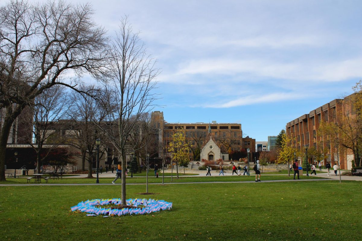 On Monday, the LGBTQ+ Resource Center placed “flags in their honor” to pay tribute to transgender lives in Central Mall, which kicked off Trans* Compassion Week. 