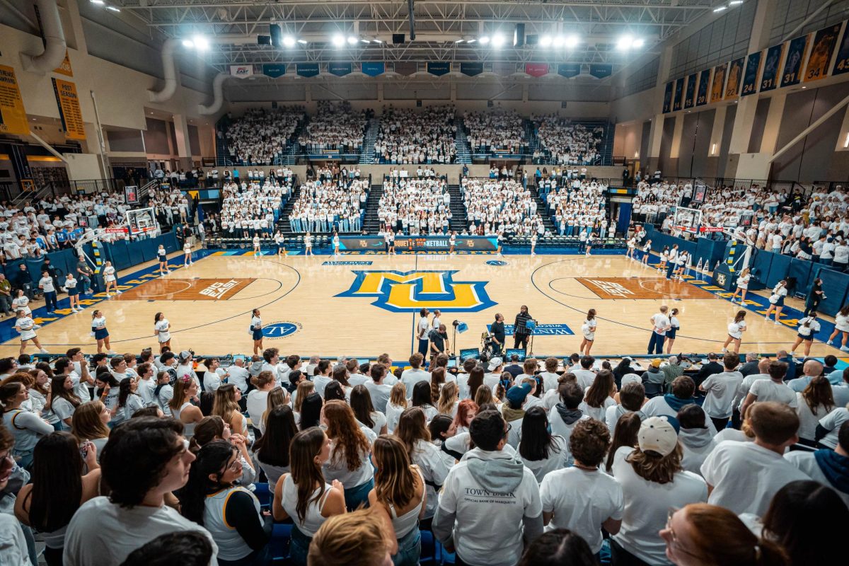 Students wait for the start of Marquette's second-ever student-only game at the Al McGuire Center on Nov. 8.