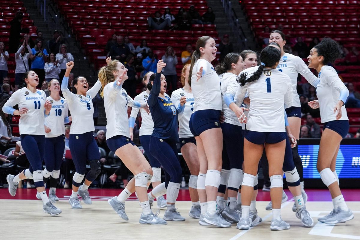 Marquette women's volleyball defeated host Utah to advance to its third-ever Sweet 16 Friday night (Photo courtesy of Marquette Athletics).