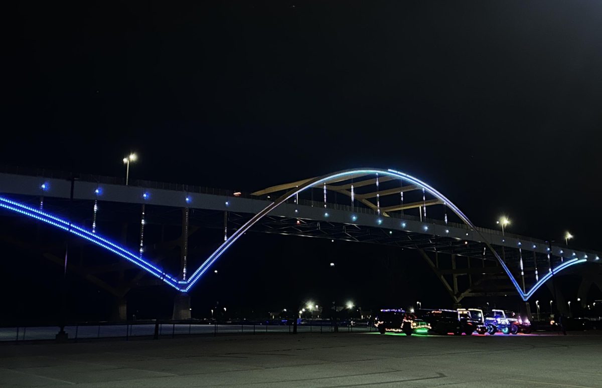 Thousands of LED lights were added to the west side of the Hoan Bridge in October 2020, creating colorful light displays over the water every night.