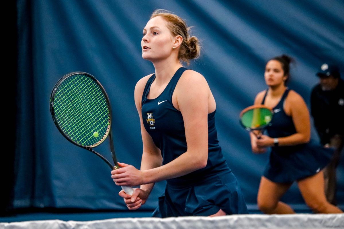 Graduate student Andie Weise won two sets in row in singles play Saturday against Providence to clinch the win for Marquette. (Photo courtesy of Marquette Athletics.)