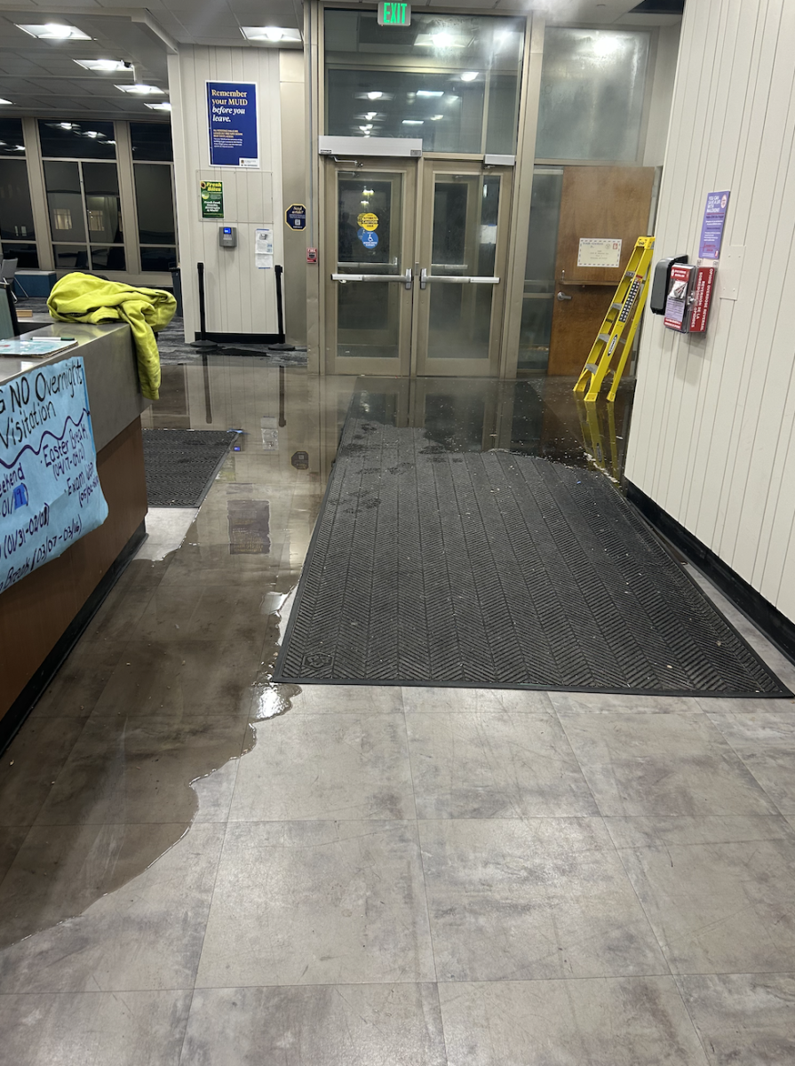 There was water due to flooding on the ground level of Mashuda Hall last night. 