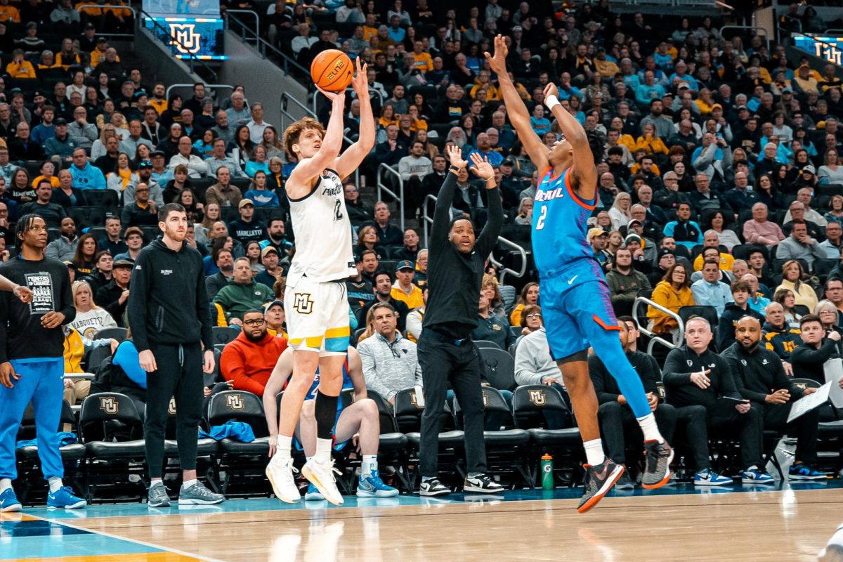 Junior forward Ben Gold finished with a career-high 17 points on 7-for-9 shooting in No. 21 Marquette's 82-52 win over Providence Feb. 25. (Photo courtesy of Marquette Athletics.)