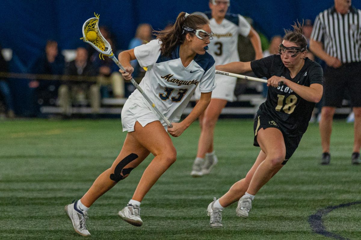 Senior attacker Meg Bireley scored seven of Marquette's 19 goals in its exhibition win over UChicago Feb. 8. (Photo courtesy of Marquette Athletics.)