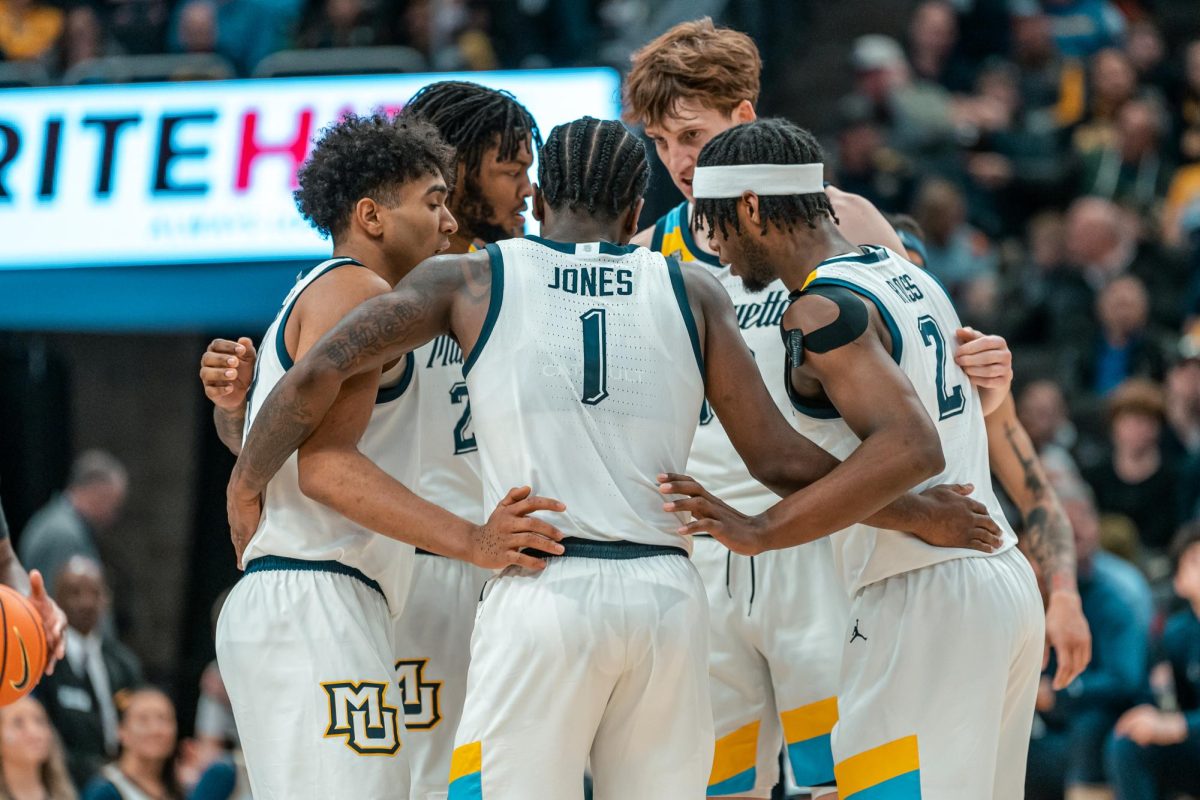 All five MU starters finished in double figures in scoring in its 76-61 win over Georgetown March 1. (Photo courtesy of Marquette Athletics.)