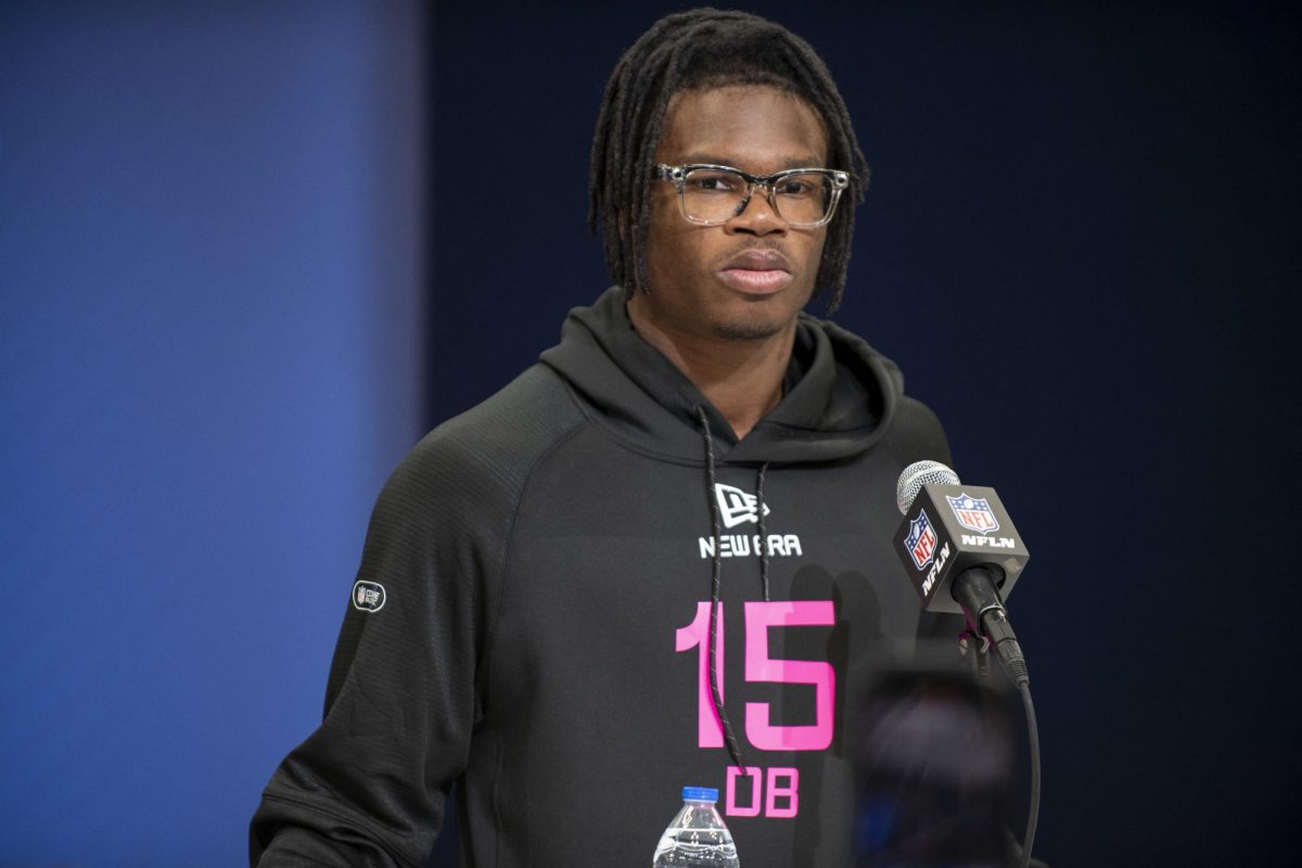 Feb 27, 2025; Indianapolis, IN, USA; Colorado defensive back Travis Hunter (DB15) during the 2025 NFL Combine at Lucas Oil Stadium. Mandatory Credit: Tanner Pearson-Imagn Images/ File Photo