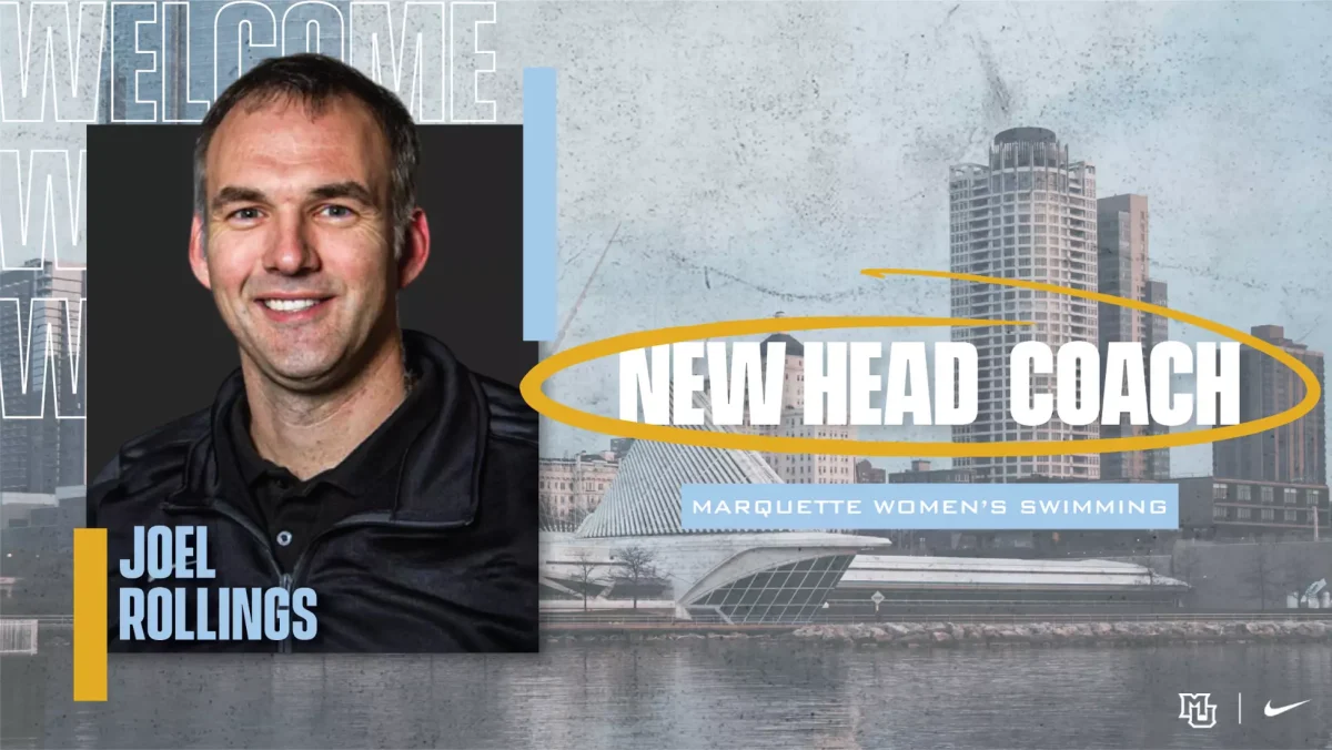 Joel Rollings was announced as the Marquette women's swimming head coach Sept. 15. (Graphic courtesy of Marquette atheltics)