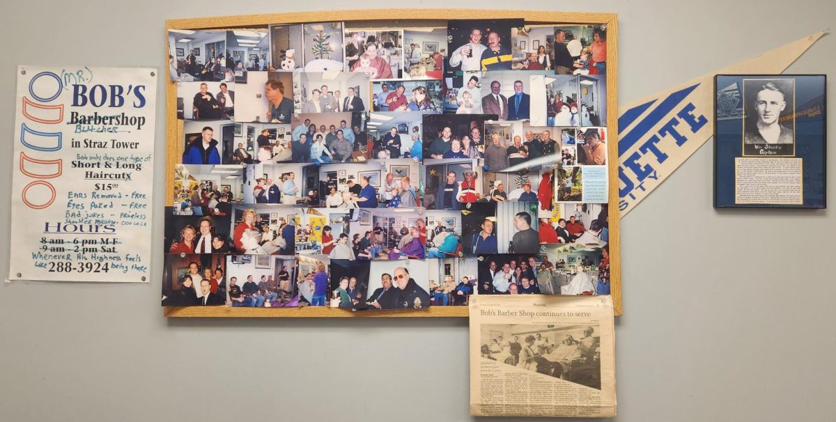 Newspaper archives, decades-old family photos and notes from customers praising the service decorate the walls in Bob's Barber Shop.