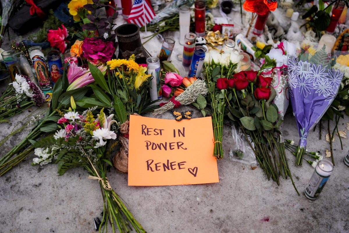 A message and flowers lie at the makeshift memorial at the scene of the fatal shooting of Renee Nicole Good by a U.S. Immigration and Customs Enforcement (ICE) agent, in Minneapolis, Minnesota, U.S., January 8, 2026. REUTERS/Tim Evans