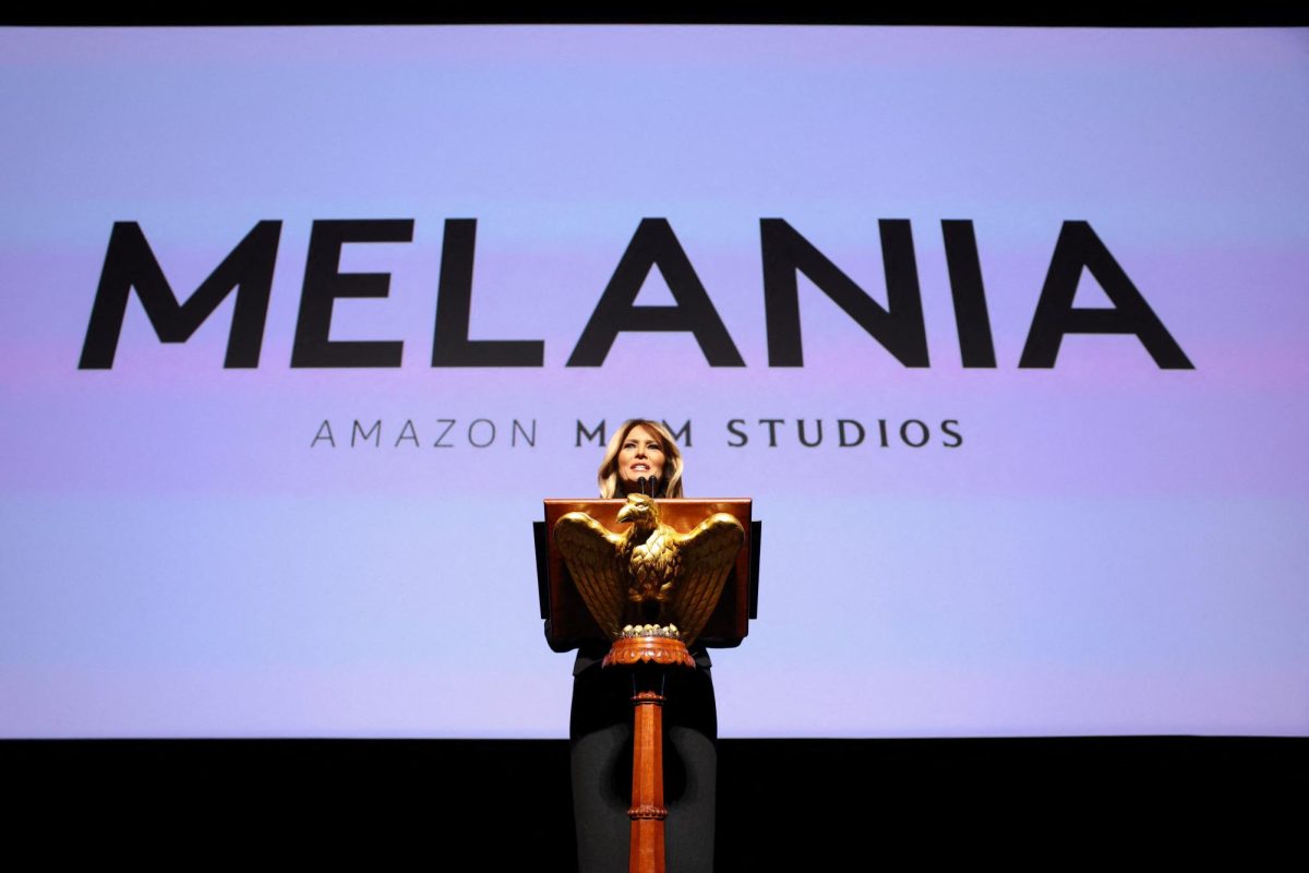 U.S. first lady Melania Trump speaks as she attends the premiere of the documentary film "Melania" at the John F. Kennedy Center for the Performing Arts, recently renamed to include U.S. President Donald Trump's name, in Washington, D.C., U.S., January 29, 2026. REUTERS/Kevin Lamarque