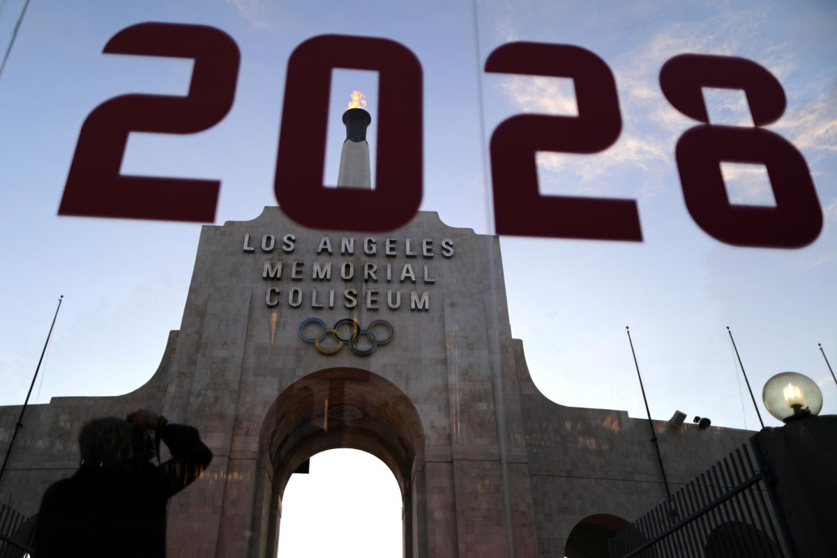 An LA2028 sign is seen at the Los Angeles Coliseum to celebrate Los Angeles being awarded the 2028 Olympic Games, in Los Angeles, California, U.S., September 13, 2017. REUTERS/Lucy Nicholson