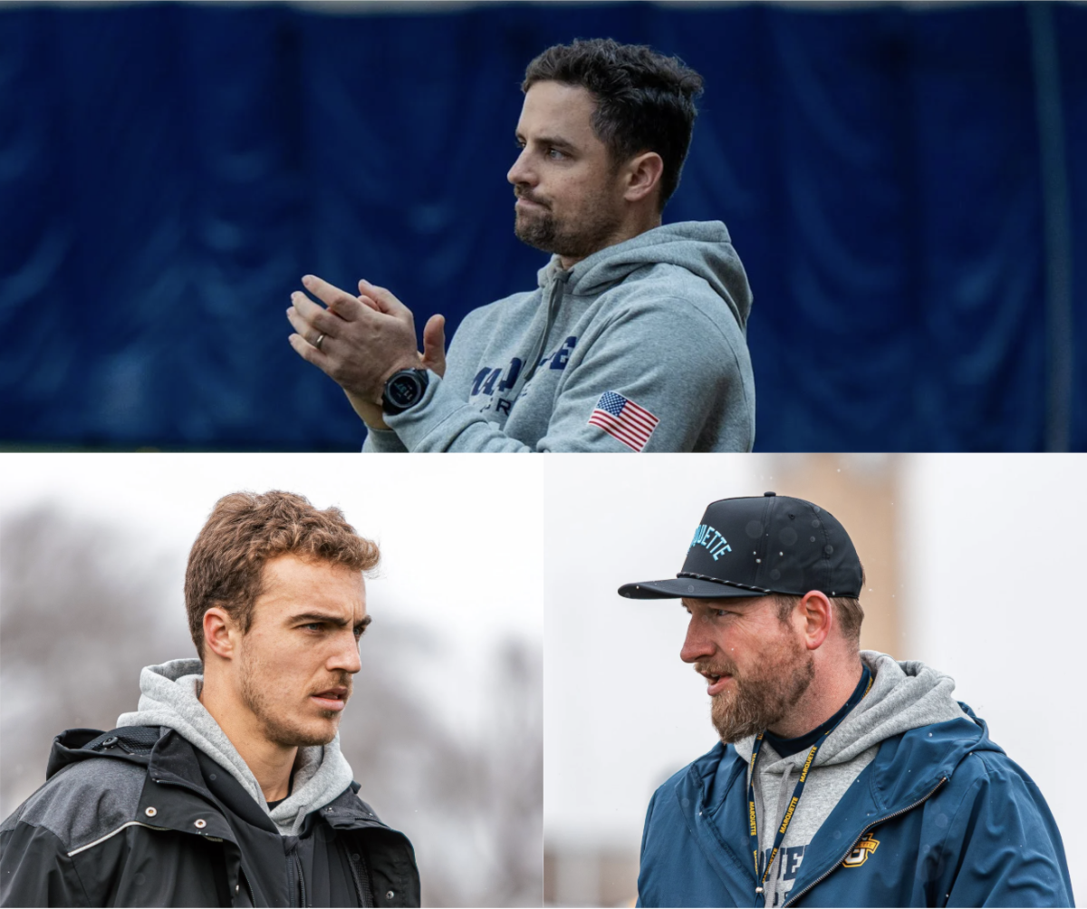 Jake Richard (top), Mason Woodward (left) and Andrew Smistad (right) all played at Marquette. (Photos by Owen Weis and Marquette athletics)